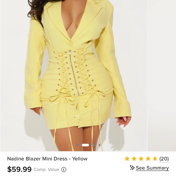 Fashion Nova Yellow Lace-Up Dress